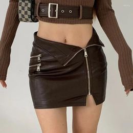 Skirts Zippers PU Leather Black Women High Waist Sexy Bodycon Mini Japanese Y2k Female Autumn Winter Casual Clothing