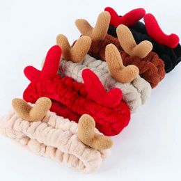 Cartoon Antlers Headband Coral Fleece Wash Face Elastic Hair Band Animal Ears Hairbands Soft Plush Makeup Turban Headwrap