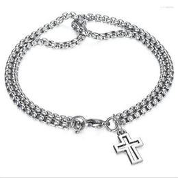 Bangle Fashion Stainless Steel Cross Bracelet Elegant Men's Silver Colour Double Chain Jewelry Accessories