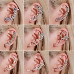 Backs Earrings WYBU 1Pcs Full Rhinestone Butterfly Flower Five Pointed Star Crystal Left Ear Clip Jacket For Woman Catwalk Earring