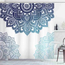 Shower Curtains Mandala Flower Fabric Shower Curtain Set with Waterproof Green Blue Chic Bathroom Bath Curtain Home Decor R231101