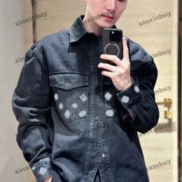 xinxinbuy Men designer Coat Jacket Denim emboss Letter embroidery pocket long sleeves women khaki Black S-2XL