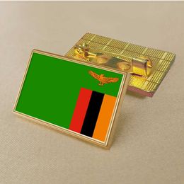 Party Zambian Flag Pin 2.5*1.5cm Zinc Die-cast Pvc Colour Coated Gold Rectangular Medallion Badge Without Added Resin
