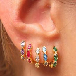 Hoop Earrings Daith Piercing Women Multicolor Eye Shape Zircon Simple Gold Color Cartilage Rook Snug Ear Jewelry KCE095