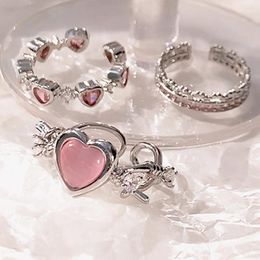 Cluster Rings Romantic Crystal Irregular Heart Creative Zircon Opal Love Open Ring Shiny For Women Party Jewellery