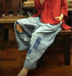 Women's Pants Original Pure Cotton Washed Denim Off Grade Capris Loose Spring And Autumn Patching Broken Hole Individual Small Foot Ca &