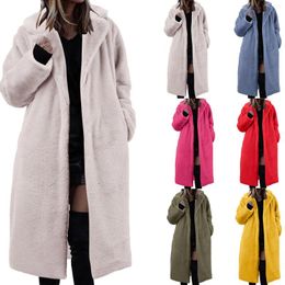 Women's Jackets Womens Winter Warm Lapel Faux Fuzzy Coat Jacket Overcoat Mink Fleece Spliced Mid Length Suit Collar Tops Women