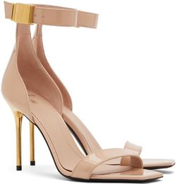 Elegant Summer Brand Uma Sandals Shoes Men Calfskin Leather Adjustable Ankle Strap Stiletto Heel Logo-engraved Gold-tone Hardware Sandalia