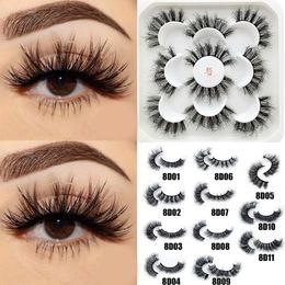 False Eyelashes 5Pairs 8D Faux Mink Volume Fluffy Messy Hair Wispies Natural Long Lashes Handmade Extension ToolsFalse