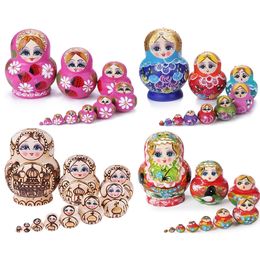 Dolls 10 Layer Wooden Russian Nesting Dolls Hand-painted Orchid Girls Matryoshka Gift 231031