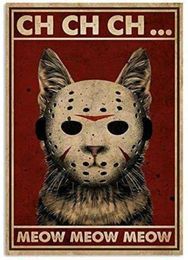 Horror Jason Cat Meow Metal Poster Wall Decor for Him Country Home Decor Vintage Tin Sign 8x12 inch3434404