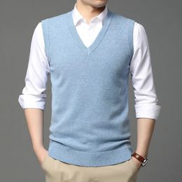 Men's Vests Sweater Vest Men Simple Allmatch Vneck Solid Sleeveless Male Tops Basic Cozy Korean Style Ins Leisure Knitted Size S4XL 231101