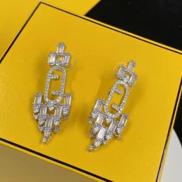 Delicate Crystal Letter Earrings Women's Silver fashion Designer earrings aretes orecchini Have stamps gift Jewellery