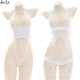 Ani White Sexy Lace One-piece Swimsuit Uniform Costume Lolita Girl Sukumizu Bodysuit Swimwear Pool Party Clothes cosplay