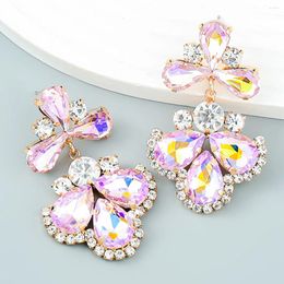 Dangle Earrings Bohemia Statement Fuchsia Rhinestones Drop For Women Luxury CZ Crystals