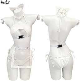 Ani 2022 Dress Up Anime Cat Cute Leather Straps Maid Unifrom Women Hollow Leotard Underwear Pamas Outfits Costumes Cosplay cosplay