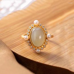 Cluster Rings Jade Fashion 925 Silver Jewelry Talismans Gemstones Carved Natural Gifts Adjustable Ring Charms Gift Amulets Accessories