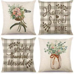 Pillow Case 18X18 Set Of 4 Spring Decorations Eucalyptus Farmhouse Covers Throw Home Sofa Decor Cushion