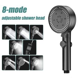 Bathroom Shower Heads 8 Modes Adjustable Shower Head Highpressure Water Saving Black Showerhead Handheld Massage Showers Bathroom Accessories 231031