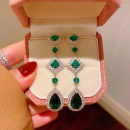 Dangle Earrings Long Tassle For Women Luxury Vintage Wedding Engagement Party Jewellery Water Drop Emerald Gift Wife