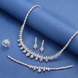 Necklace Earrings Set 2023 4-piece Bridal Wedding Cubic Zirconia Women's Bride Jewellery Party Accessories In Saudi Arabia