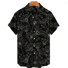 Men's Casual Shirts Hawaiian For Men Oversized Male Designer Clothes Summer 2023 Y2k Short Sleeve Printed Flower Tops Arrivals