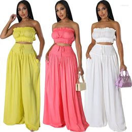 Women's Two Piece Pants Set For Women 2 Sets Outfit Strapless Crop Top And High Waist Wide Leg Loose Wholesale Clothes
