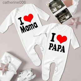 Jumpsuits I Love Papa Mama Baby Babygrow Sleepsuit Baby Coming Home Outfit Newbron Shower Gift Boy Girl Cute Sleepsuit Infant White RomperL231101