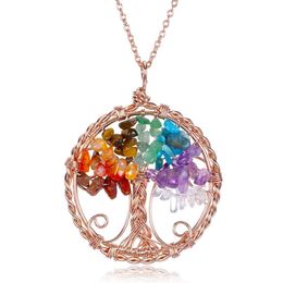 Pendant Necklaces Pendant Necklaces 7 Chakra Healing Crystal Necklace Tree Of Life Wire Wrapped Reiki Stone Gemstone Quartz Jewellery Fo Dhgtv
