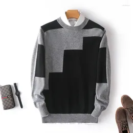 Men's Sweaters 897504629 Men's Merino Wool Sweater Men Crew Neck Pullover Fashion Patchwork Vintage Top Autumn Winter Large Size