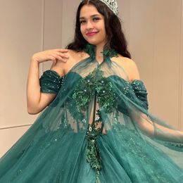 Luxury Emerald Green Sweetheart Ball Gown Quinceanera Dress Sweet 16 Dress Lace Appliques Crystals Vestidos De 15 Anos Corset Gowns