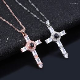 Pendant Necklaces Religion Christian Church Bible Projection Cross Necklace Prayer 100 Languages I Love You Choker For Women Girls Jewellery