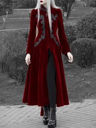 Women's Wool Blends Long Jackets For Women Velvet Stand Collar Zipper Outerwear Coat Jacket Fashion Elegant Red Multicolor Split Autumn 231031