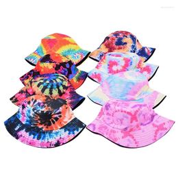 Berets Tie Dye Double Sided Flat Top Foldable Fisherman'S Hat Sun Protection Summer Fishing Women Basin Cap