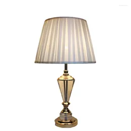 Table Lamps European Transparent K9 Crystal Decorative Lamp Classic Fabric Bedroom Living Room Study LED E27 Lighting Golden Desk