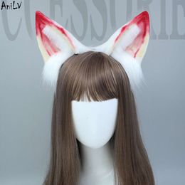 Ani Game Anime Kawaii Girl Little Fox Headband Cute Red White Plush Ears Headwear Cosplay cosplay