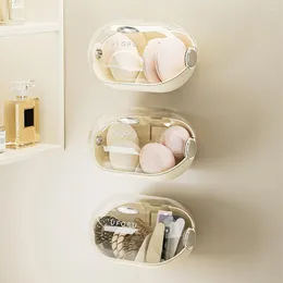 Storage Boxes Punch Free Beauty Egg Box Transparent Lid Large Opening Powder Puff Makeup Bracket Case Organizer