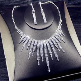 Wedding Jewellery Sets FYUAN Shine Geometric Necklace Earrings For Women Long Tassel Weddings Banquet Gifts 231101