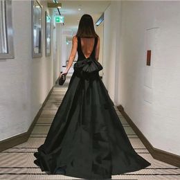 Sexy Black Prom Party Dress With Backless Bow 2024 A Line Sleeveless Satin Women Evening Formal Gowns Robe De Soiree Customise