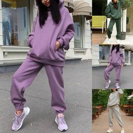 Women's Two Piece Pants Solid Color Korean Hoodedies Sets Loose Sweatshirt And Jogger Set 2 Outfit Sweatsuits For Women Fall Clothes