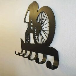 Bar Tools Mountain Bike 6 hooks Metal Wall Decor Biking Art Bicycle Silhouette Sticker Carved Black 231101