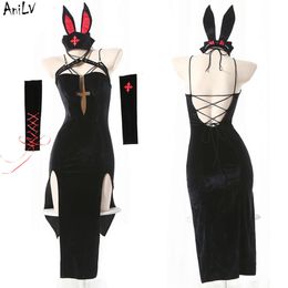 Ani Anime Cartoon Rabbit Nurse Uniform Costumes Women Bunny Girl Deep V-neck Dress Outfit Cosplay Party cosplay