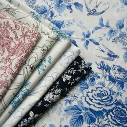 Craft Tools 140x50cm Classic Blue and White Porcelain Rose Poplin Cotton Cloth Shirt Dress Summer Clothing Diy Fabric 231101