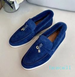 Casual Shoe Walk Flats Suede Leather Fur Inside Winter Driving Luxury Design Open Mens Women Mocassin