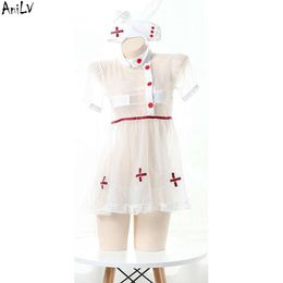 Ani Anime Girl Cute Nurse Uniform Costume Mesh White Women Swim Dress Swimsuit Cosplay cosplay