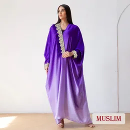 Ethnic Clothing Modest Woman Muslim Abaya Dubai Embroidery Gradual Purple Dresses Female Loose Kaftan Turkey Morocco Musulman Robe