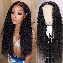 13x4 Kinky Curly Lace Wigs Synthetic T Part 180% Density Wig Glueless Heat Resistant Wavy Wigs With Baby Hair For Black Womenfac