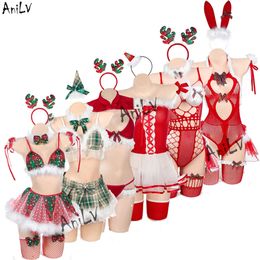 Ani 2023 Christmas Lingerie Series Costume Xmas Santa Tree Elk Snowflake Fishnet Bodysuit Bikini Pamas Uniform Cosplay cosplay