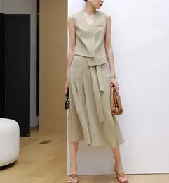Work Dresses 2023 Spring And Summer Design Sense Full Commuter Vest Simple Skirt Mid-length Temperament Suit