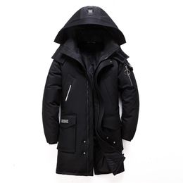 Men's Jackets 2023 Winter Long White Duck Down Jacket Fashion Hooded Thick Warm Coat Male Big Red Blue Black Brand Clothes 231031